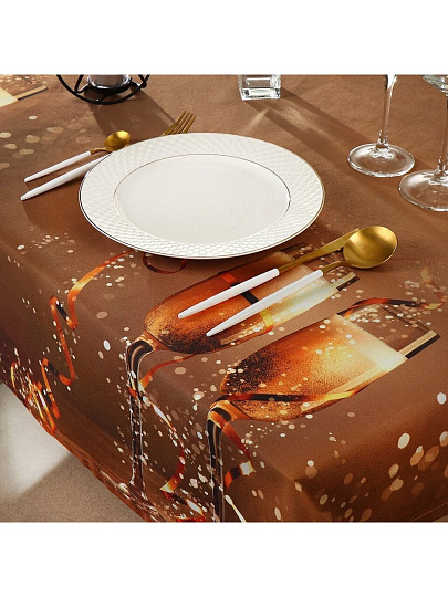 Скатерть 145х180 см, 100% хлопок, Праздничный стол Бокалы шампанского, AI-1504046