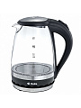 Чайник электрический Delta, DL-1202, черный, 1.5 л, 2200 Вт, скрытый нагревательный элемент, стекло