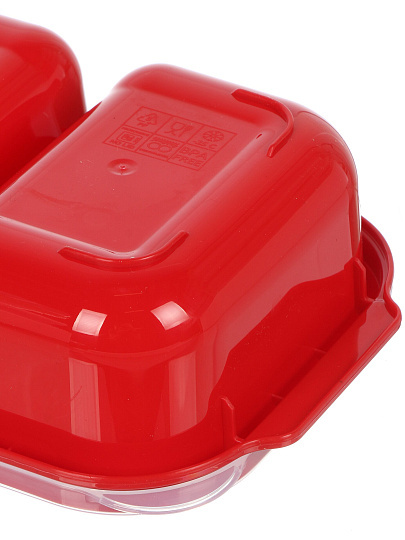 Контейнер пищевой пластик, 22.5х15.5х6.5 см, красный, прямоугольный, 2х0.6 л, с клапаном, DDStyle, 31205