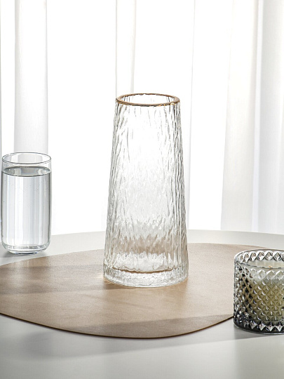 Ваза стекло, настольная, 24х8 см, Лед, Y4-11067, с золотой отводкой, прозрачная
