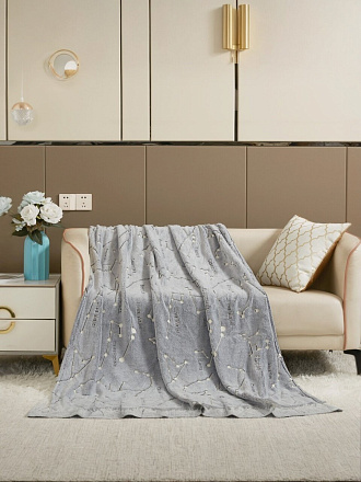 Плед 2-спальный, 180х200 см, велсофт жаккард, 100% полиэстер, Silvano, Созвездия, серый, 180/004-VLRN/LA