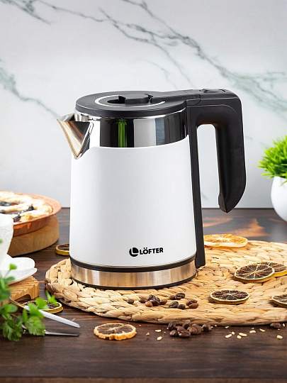 Чайник электрический Lofter, GMB-255-wht, белый, 1.7 л, скрытый нагревательный элемент, 1500 Вт, скрытый нагревательный элемент, нержавеющая сталь