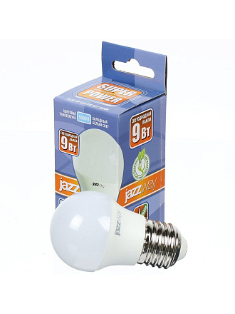 Лампа светодиодная E27, 9 Вт, 75 Вт, шар, 5000 К, холодный белый свет, JazzWay, PLED- SP G45