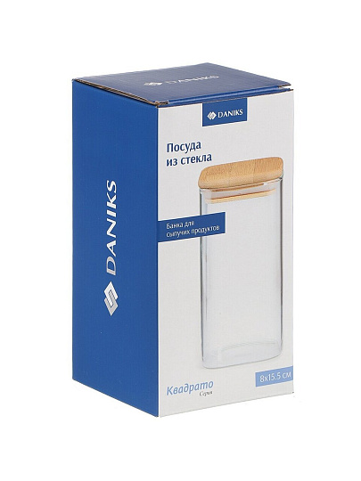 Банка для сыпучих продуктов, стекло, 0.8 л, 8х15.5 см, с крышкой, Daniks, Квадрато, STF80150