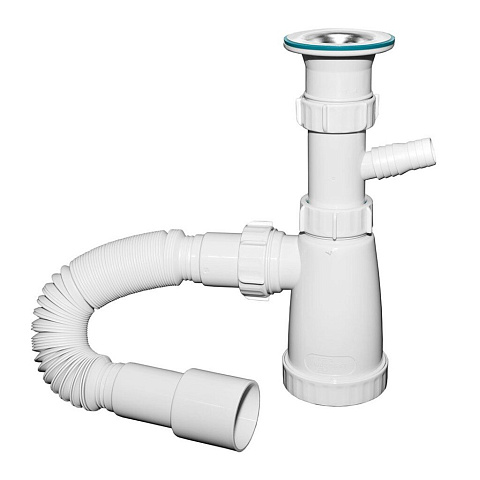 Сифон для мойки, гофрированный, 1450 мм, 40х40/50, пластик, с выпуском, ИНКОПЛАСТ, BG10145W