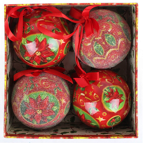 Елочный шар Monte Christmas, Пуансетия, 4 шт, 7 см, подарочная упаковка, N6080027