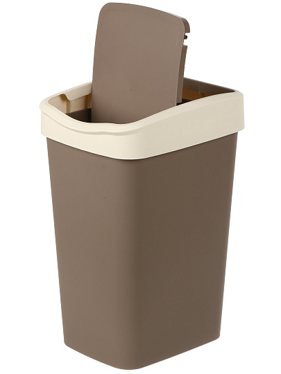 Контейнер для мусора пластик, 20 л, прямоугольный, с крышкой, шоколад, слоновая кость, Violet, Tandem, 842022