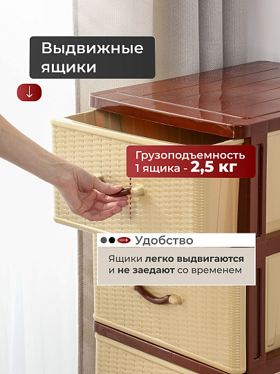 Комод 4 ящика, Дюна, 40х50х94 см, коричнево-бежевый, 04014, Dunya Plastik