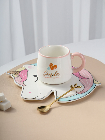 Чайная пара керамика, 3 предмета, на 1 персону, 250 мл, Единорог, B010404, в ассортименте