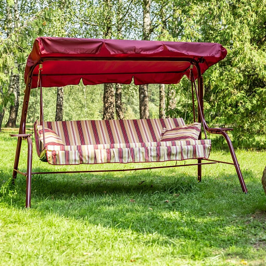 Качели садовые 3-местные, 231х126х147.8 см, 210 кг, Olsa, Стандарт Nova, раскладываются в кровать, подушка, с 790, сталь