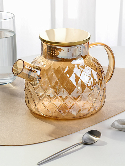 Чайник заварочный стекло, 1 л, с ситечком, Y6-10052/B050150, золотой