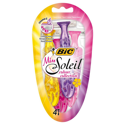 Станок для бритья Bic, Miss Soleil Color, для женщин, 4 шт, одноразовые, 931539
