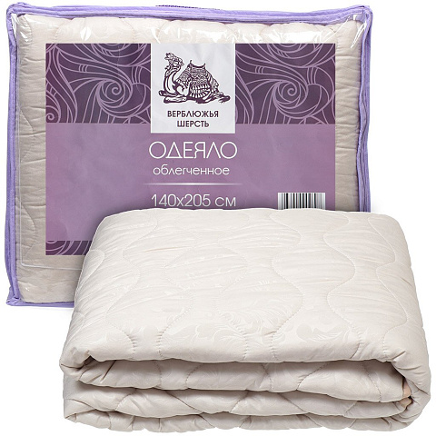 Одеяло 1.5-спальное, 140х205 см, Эффект персика, Верблюжья шерсть, 150 г/м2, облегченное, чехол микрофибра, кант
