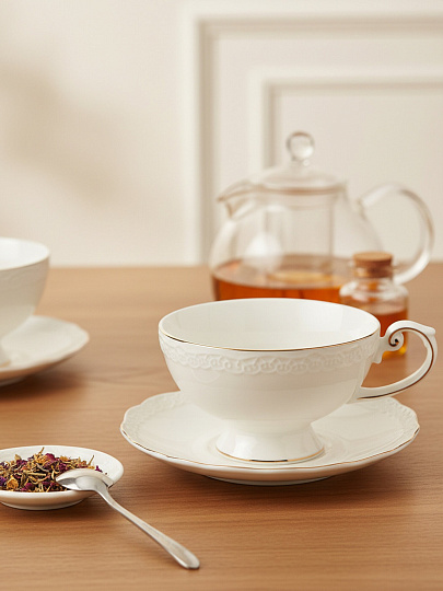 Набор чайный фарфор, 12 предметов, на 6 персон, 250 мл, Jewel, Кружево, ПС0011-14, подарочная упаковка