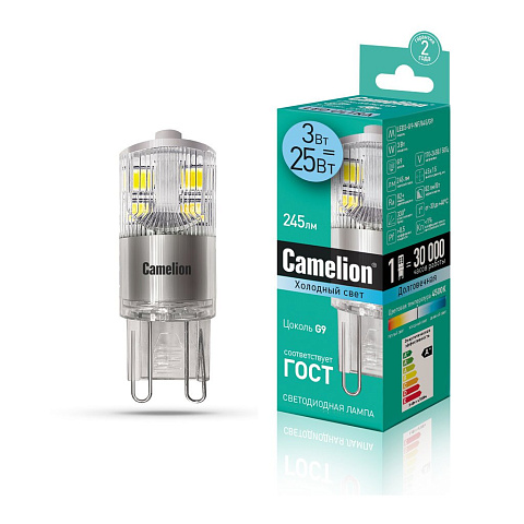 Лампа светодиодная 3Вт 220В 4500К Camelion LED3-G9-NF/845/G9