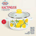 Кастрюля эмалированная сталь, 3 л, с крышкой, крышка стекло, цилиндрическая, Сибирские товары, Лимоны, 1MD181S, индукция