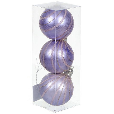 Елочный шар 3 шт, лавандовый, 8 см, пластик, SYQC-0121169
