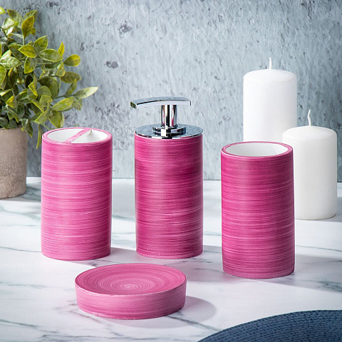 Набор для ванной 4 предмета, Помело, розовый, стакан, подставка для зубных щеток, дозатор для мыла, мыльница, Y3-857