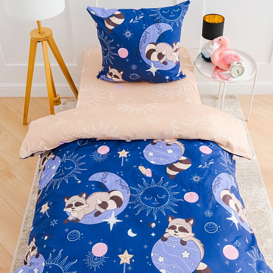 Постельное белье детское 1.5-спальное, простыня 150х215 см, 1 наволочка 70х70 см, пододеяльник 145х215 см, FreeDom, бязь, Лунные Еноты