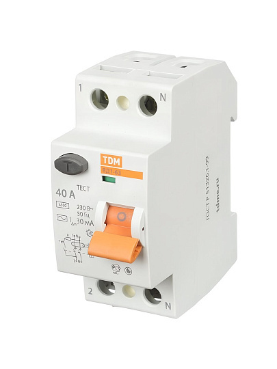 Устройство защитного отключения TDM Electric, ВД1-63, 2 полюса, 40 А, 30 мА, sq0203-0013