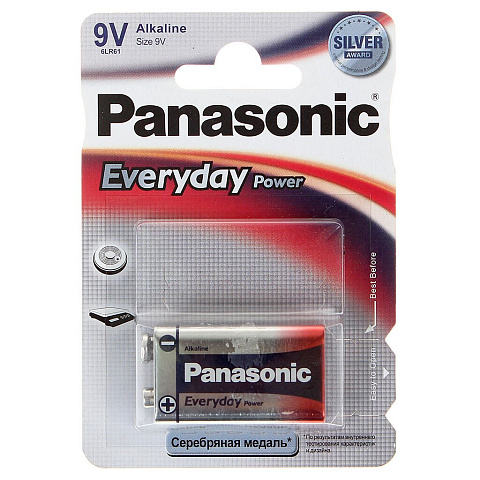 Батарейка Panasonic, 9V (6LR61), Alkaline Everyday Power, щелочная, 9 В, блистер