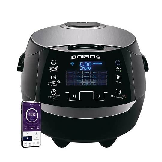 Мультиварка Polaris, PMC 0530 Wi FI IQ Home, 21 программа, 5 л, 860 Вт, керамическое покрытие чаши, антипригарное покрытие, черная