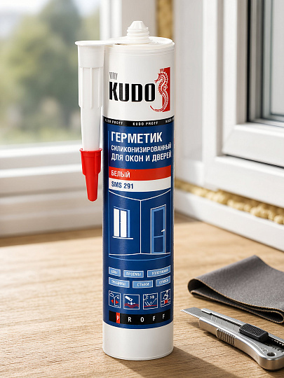 Герметик силикон-акриловый, для окон и дверей, KUDO, Proff, SMS-291, 280 мл, белый