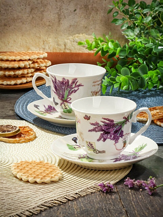 Набор чайный керамика, 4 предмета, на 2 персоны, 220 мл, микс, Лавандовое поле, Y6-10234, подарочная упаковка