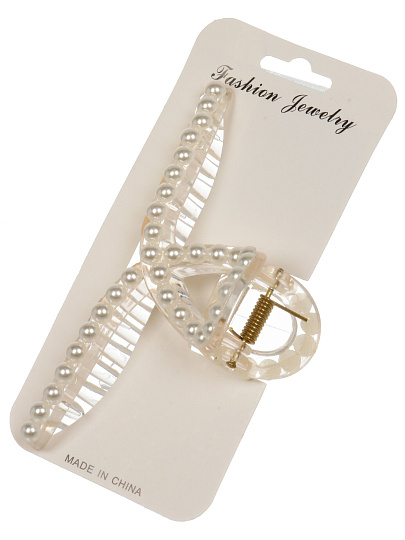 Заколка с жемчугом, 11см, черн и бел, A110108