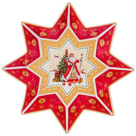 Блюдо фарфор, фигурное, 26х5 см, красное, Дед Мороз, Lefard, 85-1624