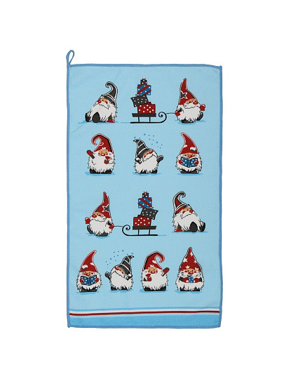 Полотенце кухонное махровое, 30х50 см, 250 г/м2, 100% полиэстер, Гномы, голубое, Китай
