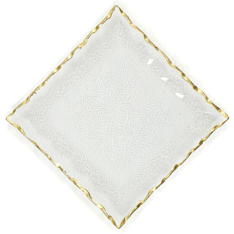 Тарелка обеденная, стекло, 25х25 см, квадратная, Золотая кайма, Y4-5018