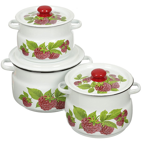 Набор эмалированной посуды Сибирские товары Малиновый звон 11 N11B52 (кастрюля 4+5.5+8 л), 6 предметов