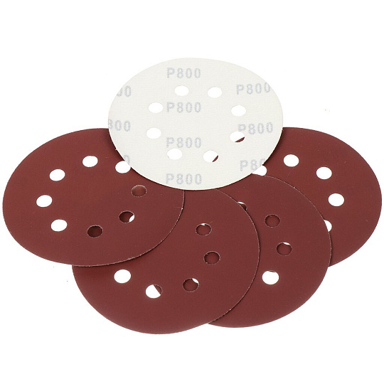 Круг шлифовальный Росомаха, диаметр 125 мм, зернистость P800, под липучку, перфорированный, 8 отверстий, 5 шт, 438800