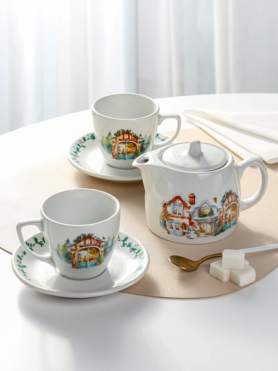 Набор чайный фарфор, 5 предметов, на 2 персоны, 190 мл, Добрушский фарфоровый завод, Тренд Первый снег, 5С1667Ф34