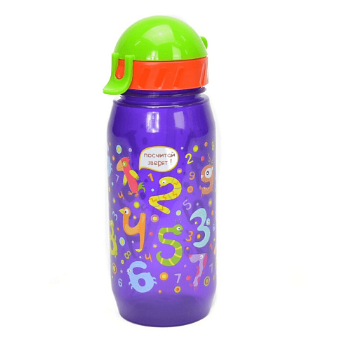 Бутылка питьевая детская пластик, Буквы и Цифры, 400 мл, с трубочкой, в ассортименте, КК0214