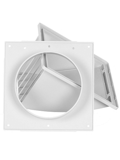 Выход стенной пластик, вытяжной, 175х175 мм, с обратным клапаном, с фланцем D125, белый, Event, 175К125ФВ бел