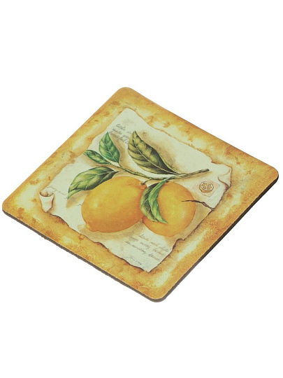 Набор подставок под горячее, полимер, 6 шт, квадратный, 9.5 см, Daniks, Лимоны, Y4-9615