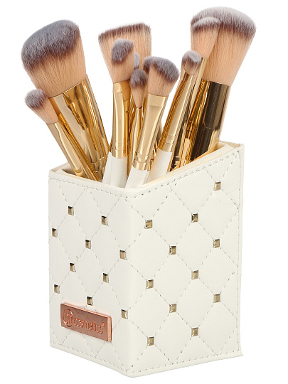 Набор кистей для макияжа, дерево, полимер, металл, с органайзером, белый, Y4-11502
