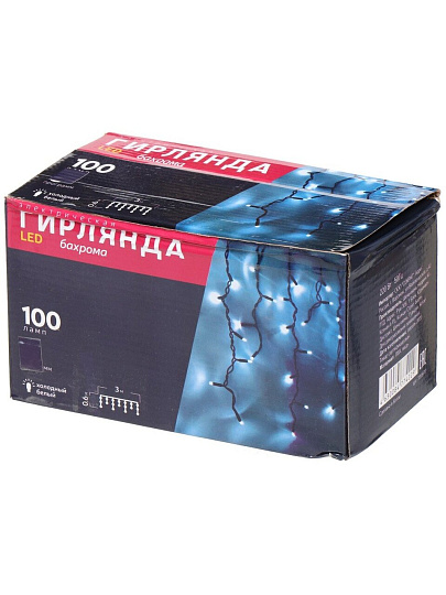 Гирлянда 100 ламп, 3х0.6 м, 1 режим, Занавес, свет белый, черная, на улице, сетевая, SYDA-041939B