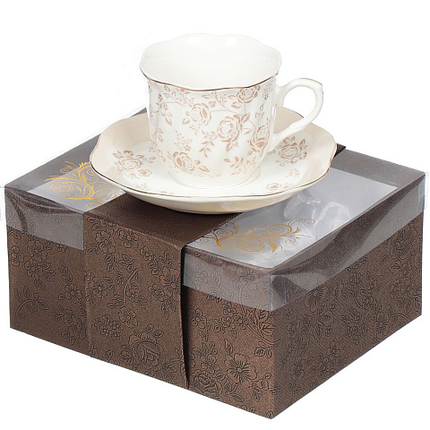 Чайная пара фарфор, 2 предмета, на 1 персону, 200 мл, Balsford, Цецера, 108-17003, подарочная упаковка, белый с золотом