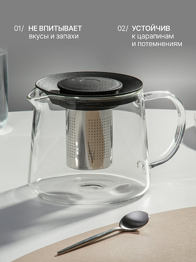 Чайник заварочный стекло, 1 л, с ситечком, Y6-10051/B050145, черный