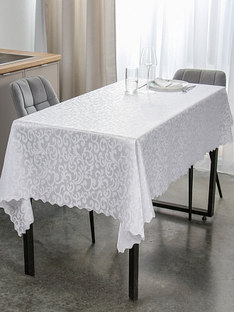 Скатерть 140х180 см, 100% полиэстер, Листик, белая, A170083