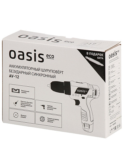 Дрель-шуруповерт аккумуляторный, Oasis, 12 В, быстрозажимной патрон, 1 скорость, 1x1.3 Ач, коробка, Eco AV-12