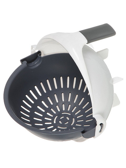 Дуршлаг пластик, 23.5х10 см, с миской, с ручкой, бело-серый, Y4-9117