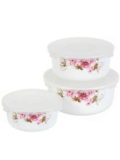 Салатник стеклокерамика, круглый, 3 шт, 9 см, 19, 16, 14 см, 0.5, 0.8, 1.4 л, с крышкой, подарочная упаковка, Анжелика, Daniks, BY14HDW-3-T36