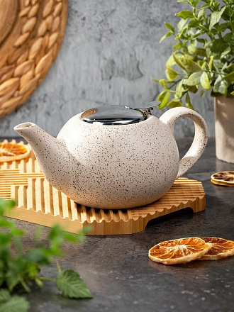 Чайник заварочный керамика, 0.75 л, с ситечком, Elrington, Феличита, 109-06017, бежевый