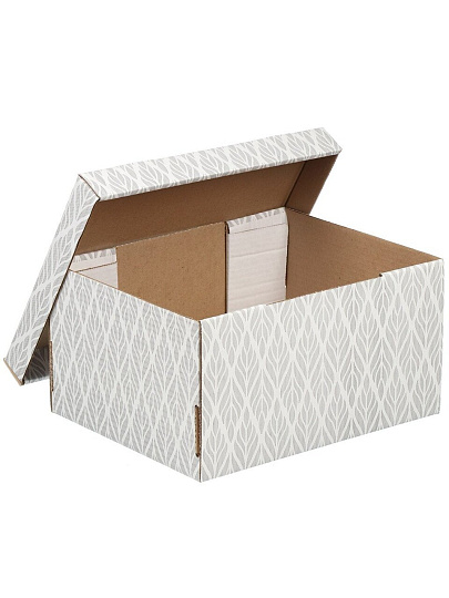 Коробка для хранения, 1 секция, с крышкой, складная, 32х26х17 см, гофрокортон, белый/бурая, Листья, Д20104/№1