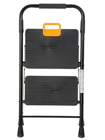 Стремянка 1 секция, 2 ступени, металл, 150 кг, широкая ступень, черный с желтым, WK2226-2