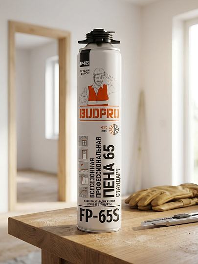 Пена монтажная Budpro, Стандарт FP-65S, профессиональная, 740 мл, всесезонная, A1704Z